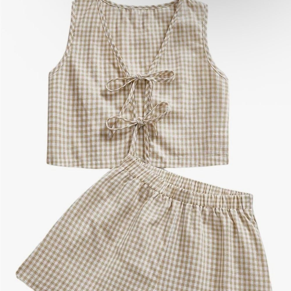 Plaid Set in Cream and Tan